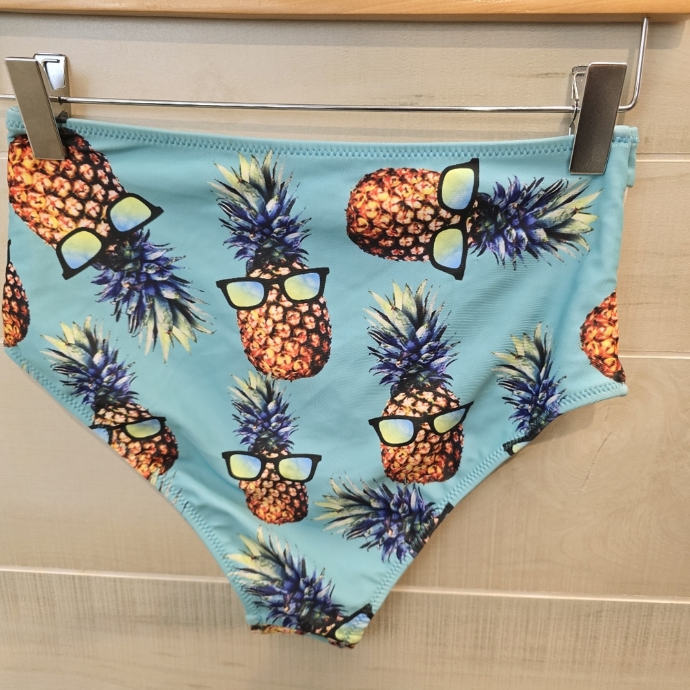 {S} Pineapple With Sunglasses Bikini Smocked Top Teal - Picture 8 of 13